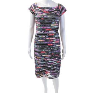 Parker Black Womens Textured Zipped Cap Sleeve Dress Multicolor Size 8